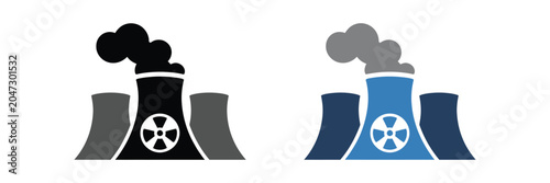 Photos Nuclear Power Plant Vector Icons with Reactor Facilities, Radiation Warning Sign