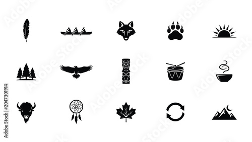 Fotografie Indigenous heritage symbols and traditional native american cultural elements collection
