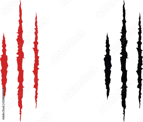 Scratch marks silhouette in red and black on white background