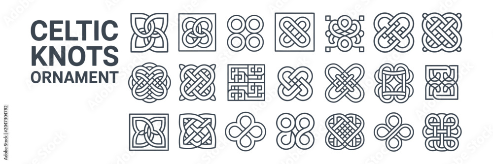Obraz na płótnie Celtic Outline Knots Ornament Featuring Viking Inspired Tattoo Shapes, Endless W