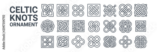 Bild auf Leinwand Celtic Outline Knots Ornament Featuring Viking Inspired Tattoo Shapes, Endless W