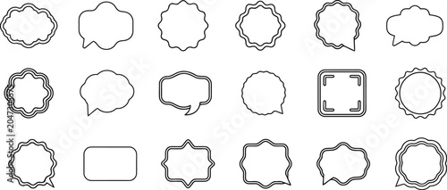 Cute Speech Bubble Icon Set with Minimalist Price Tag Blank Line Art Graphic Border Vectors