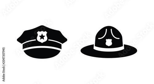 Εκτύπωση καμβά Two police and park ranger hats in black silhouette hat law enforcement uniform
