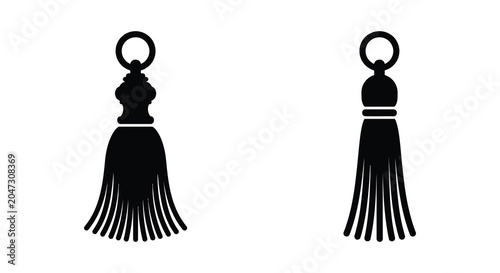 Foto Two Decorative Tassels In Black Silhouette Against A White Background tassel orn