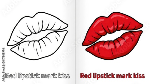Artistic Illustration of Red Lipstick Kiss Marks on White Background.