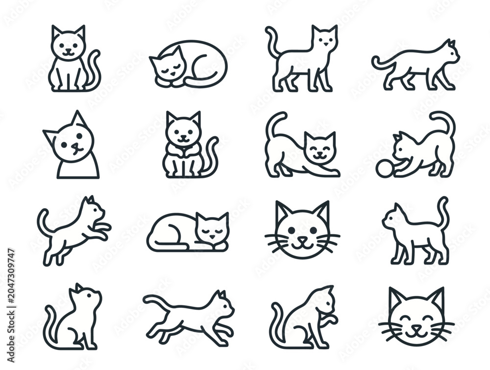 Naklejka premium Black and white cat icons.