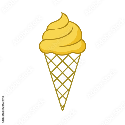 Yellow Ice Cream Cone Vector Illustration, Isolated Transparent Background for Food Design and Summer Branding