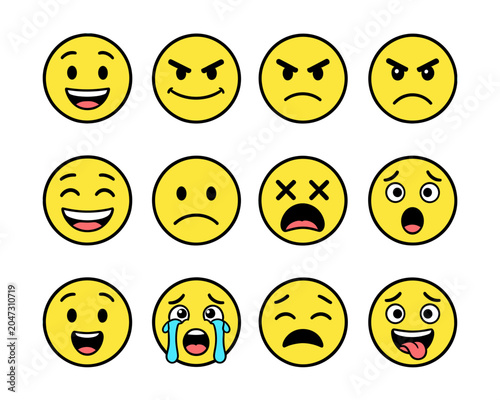 Yellow Emoji Face Icons Set, Isolated Transparent Background Vector Illustration for Digital Communication and User Interface Design