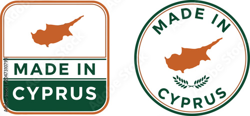 Konstfotografi Made in Cyprus badge set with Cyprus map and national colors