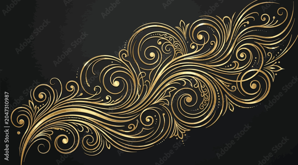 Fototapeta premium Golden ornate filigree swirls and flourishes