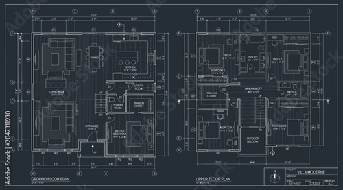 Obraz na płótnie Ground and upper floor plans of a twostory residential house