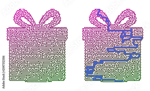 Colorful gift box maze design with ribbon and creative pattern  