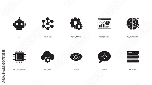 Black and white icons for ai and technology concepts