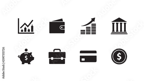 Collection of black financial icons