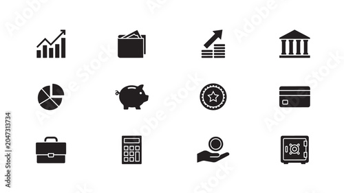 Collection of black financial icons