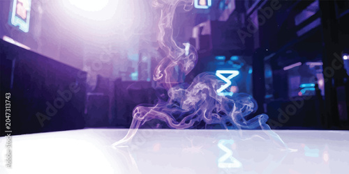 Принти на полотні Abstract purple and blue smoke formation on reflective surface with abstract for