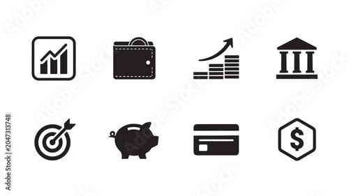Collection of black financial icons