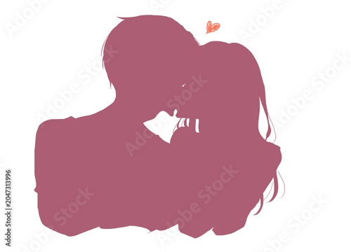 キスする男女　シルエット　ハート