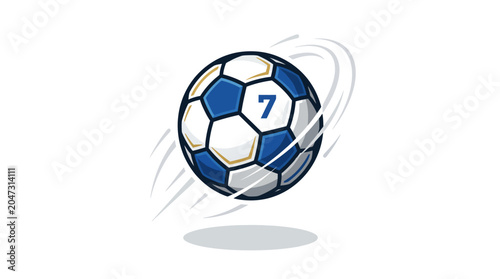 Premium vector illustration of a celebratory soccer ball flying through the air with motion lines, capturing a dynamic scene in a sports context with a focus on action and movement.
