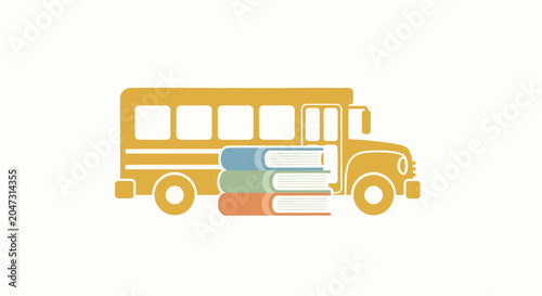 Foto School Bus with Stack of Books.