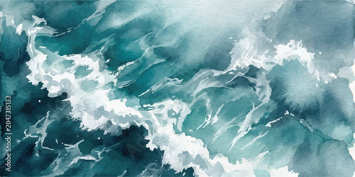 Foto Fluid watercolor art abstract representation of ocean currents and foam with wat