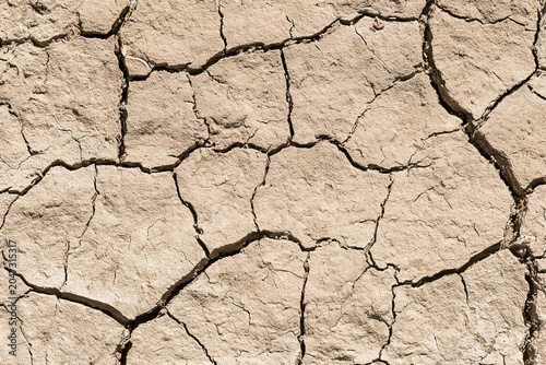 Close up of parched dry soil cracked by intense heat