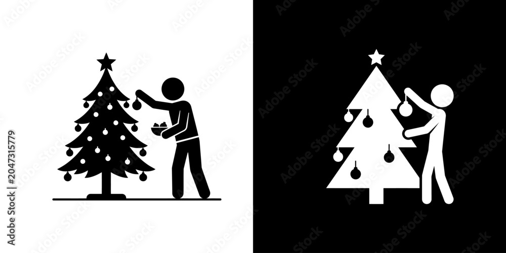 Naklejka premium Decorating Christmas Tree Icons A Festive Celebration of Holiday Cheer