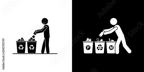 Tableau sur toile Person actively recycling and sorting waste into separate bins
