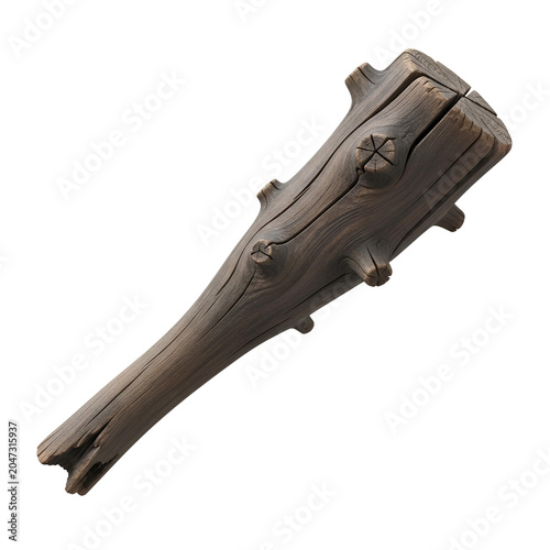 Wooden club Ancient Greek Bronze Age artifact PNG rustic gnarled bludgeon weapon isolated for Odyssey mythology Heracles and primitive combat themes