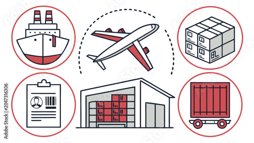 Global transportation and international logistics icons with logistics, shipping