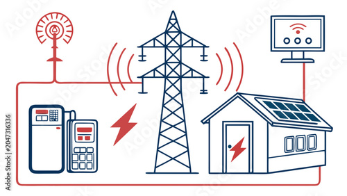 Smart grid electrical infrastructure icon set for residential power systems