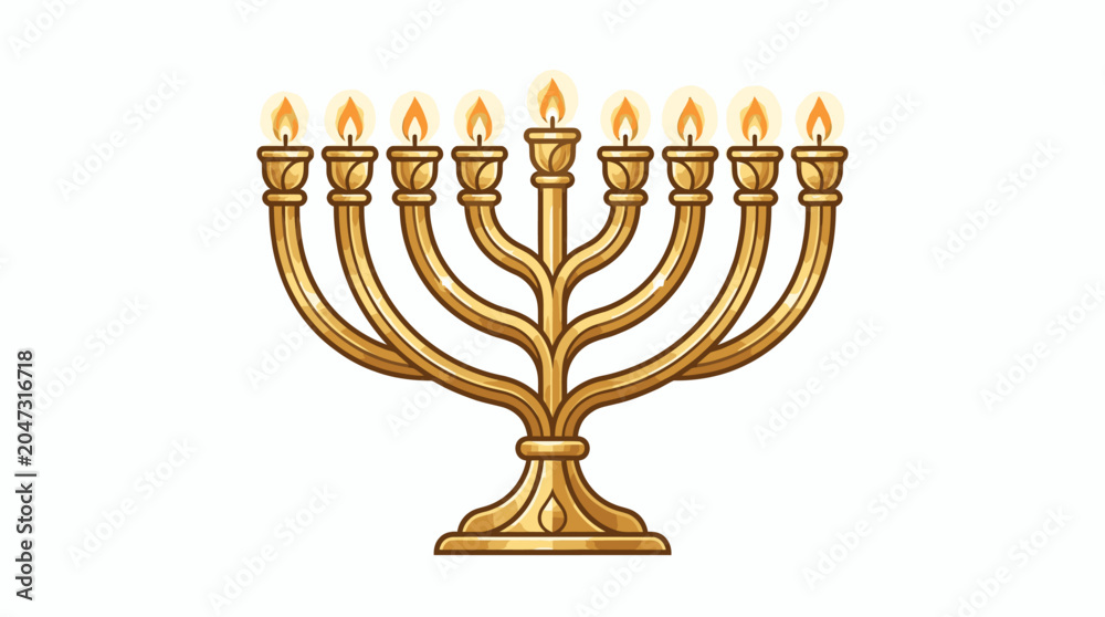 Fototapeta premium Golden Menorah with Nine Candles.