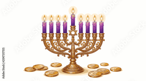 Fotografija Traditional Jewish Menorah Hanukkah Candles.