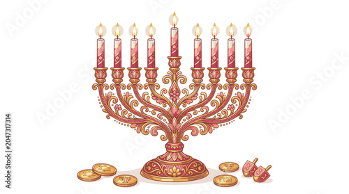 Bild auf Leinwand Traditional Jewish Menorah with Candles.