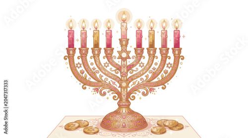 Tablou pe pânză Traditional Jewish Menorah Hanukkah Candles.