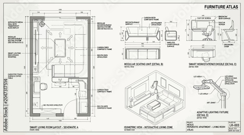 Fotografía Architectural floor plan and furniture design specifications for a futuristic sm