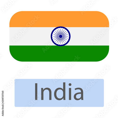 India flag button. Vector image of the Indian flag in the shape of a rectangle with the inscription India