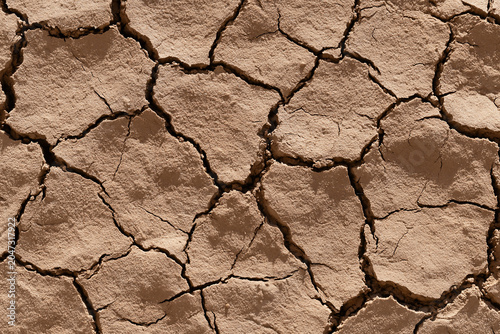 Top view of dry cracked earth background texture