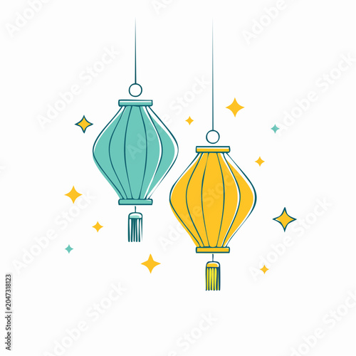 Two hanging lanterns with stars