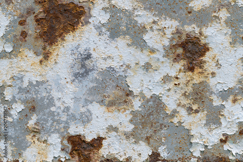 Foto Weathered abstract background of rusty metal surface with cracked paint remnants
