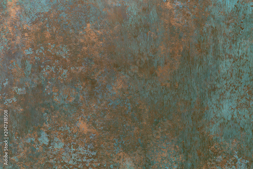 Tableau sur toile Old weathered bronze metal sheet with detailed copper corrosion patina texture