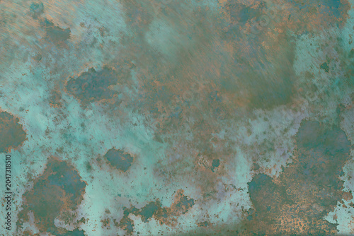 Fotografía Abstract oxidized turquoise copper plate background with rich artistic textures