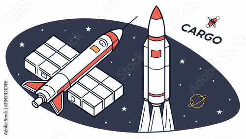 Space cargo mission with rocket and delivery transport logistics