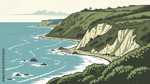 Coastal cliff landscape with ocean view and greenery coastline landscape