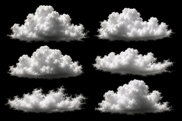 Set of Realistic White Cloud Shapes on Black Background