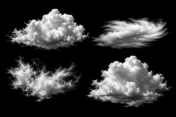 Set of Realistic White Cloud Shapes on Black Background