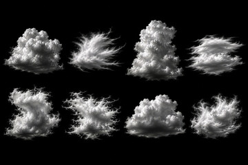 Set of Realistic White Cloud Shapes on Black Background