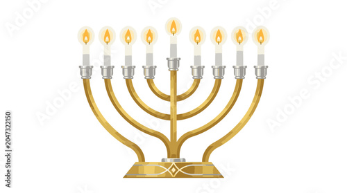 Foto Golden Menorah with lit candles 9.