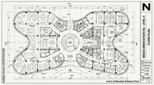 Canvas Print Complex architectural floor plan of nexus innovation hq level 4 office space