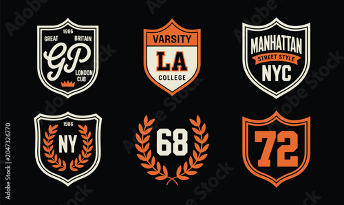 Varsity Sport Shield Emblem Set for College Apparel Branding and Graphic Design Projects